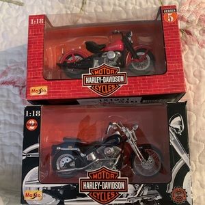 Two Harley-Davidson motorcycle toy collectible’s